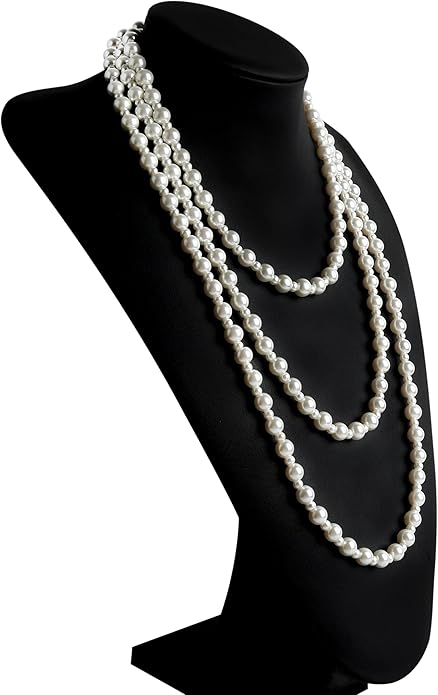 Long Pearl Necklaces for Women Cream White Faux Pearl Strand Layered Necklace Costume Jewelry