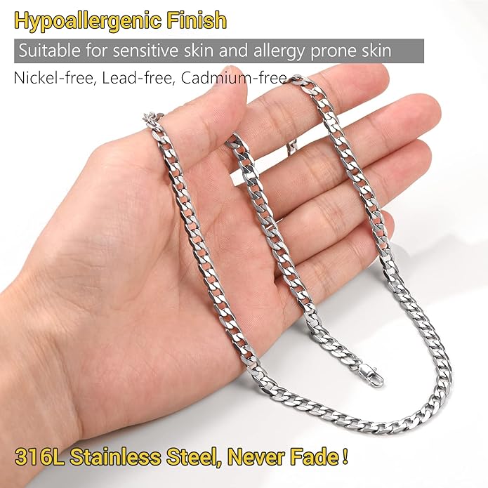 PROSTEEL 316L Stainless Steel Cuban Link Chain Necklaces for Men, Black/18K Gold Plated, Hypoallergenic Jewelry, 4mm-13mm, 14"-30", Come with Box