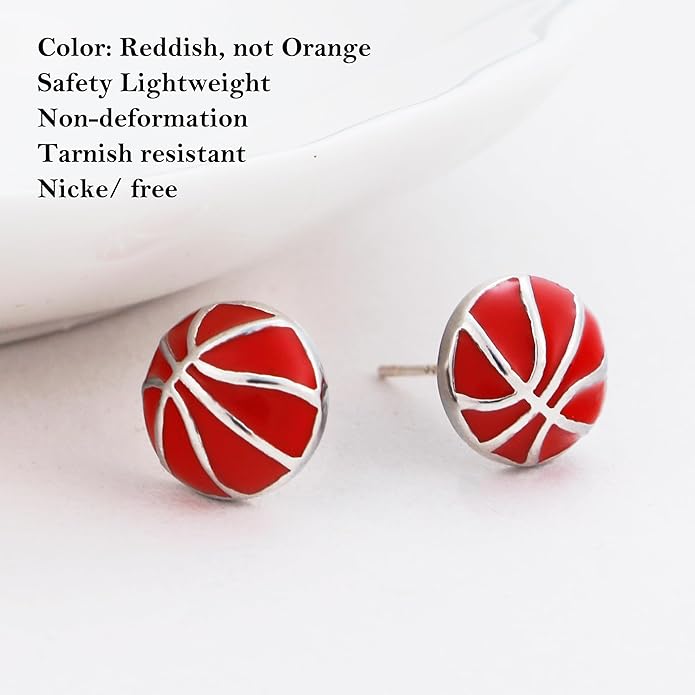 SmileBelle Sterling Silver Sports Earrings, Hypoallergenic Volleyball Earrings, Soccer, Basketball Baseball Softball Stud Jewelry for Women Mom as Game Day Gifts Sports Fan Teen Stuff Accessories