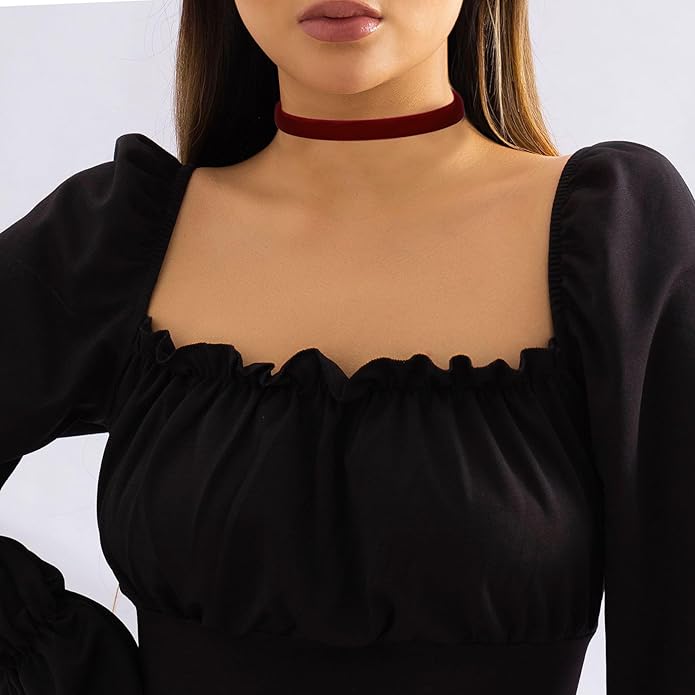 Black Choker Necklaces for Women 90s Red Black Velvet Choker Necklace Thick Thin Chocker Tube Heart Circle Choker Necklace Lace Tatto Collar Necklace Goth Choker Jewelry