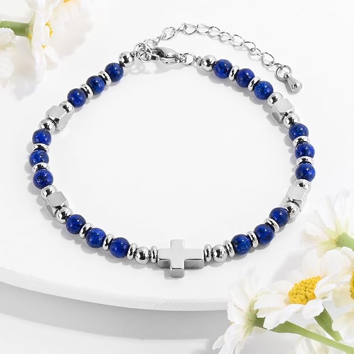 VIBILIA Cross Beaded Bracelets for Women, Inspirational Natural Heart Religious Bracelets for Women, Birthday Christian Gifts for Women on Thanksgiving Christmas Gifts