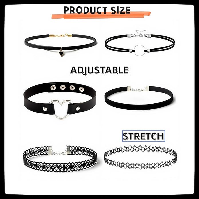 Gothic Choker Necklace for Women 6pcs Black Lace Chokers Set Punk Goth Jewelry Clothes Accessories