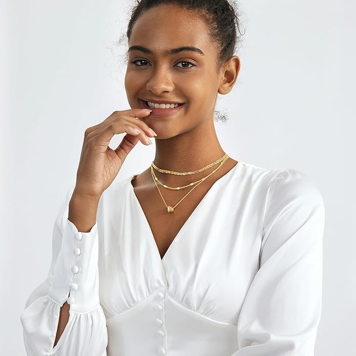 Gold Layered Necklaces for Women 14k Gold Plated Dainty Stackable Choker Necklaces for Women Trendy Layering Chain Cute Pendant Necklace Set Gold Jewelry for Women