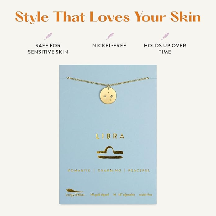 Lucky Feather Zodiac necklaces for women | Scorpio 14K Gold-Plated Astrology Pendant for Girls | Horoscope Sign Zodiac gift | Great Christmas Stocking Stuffer | Trendy Birthday Jewelry Gift | 16” - 18”