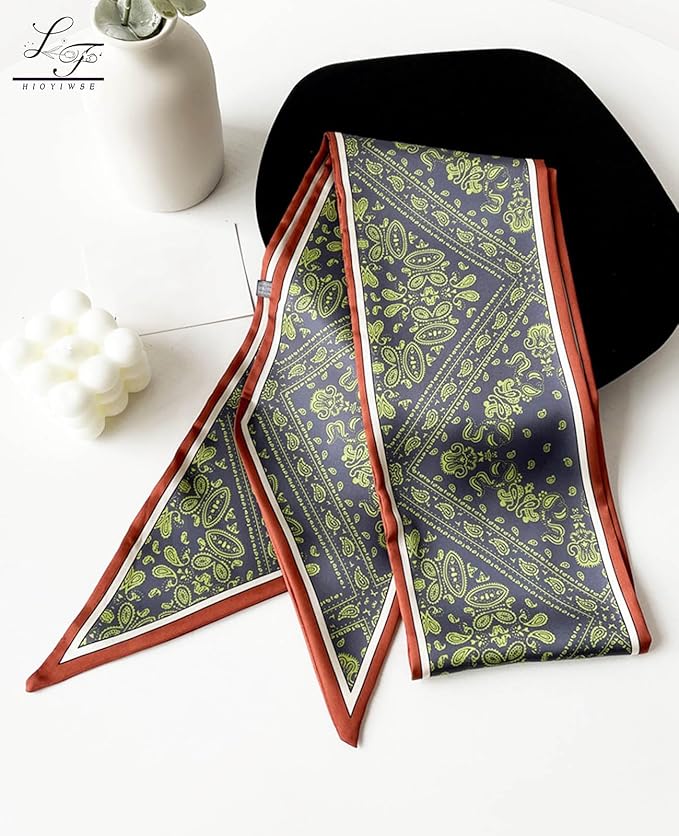 Hioyiwse Head Scarf Hair Neck Scarves For Women Purse Bag Scarfs For Handbags Silky Long Thin Satin Headscarf Fashion
