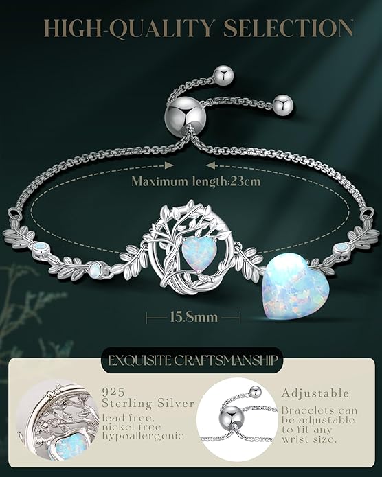 FANCIME Tree of life Birthstone Bracelet for Women Sterling Silver Tree Jewelry Birthstone Charm Bracelet Gemstone Anniversary Birthday Christmas Gifts for Wife Mom Her