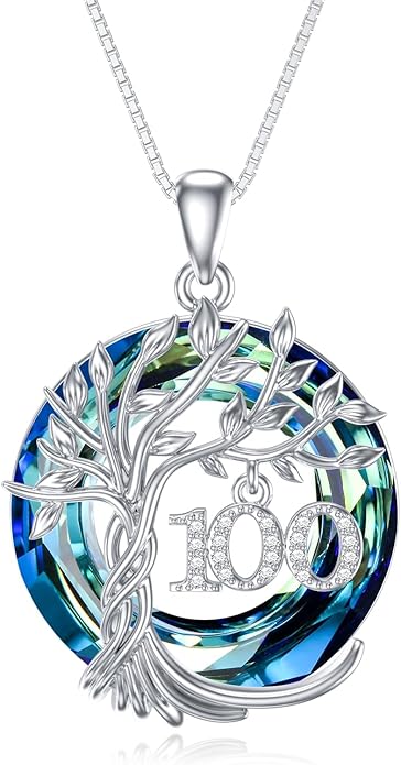TOUPOP Birthday Gifts for Women 925 Sterling Silver Tree of Life Year Old Necklace Circle Crystal Jewelry Christmas Gifts for Her Wife Mom Mother Grandma Grandmother