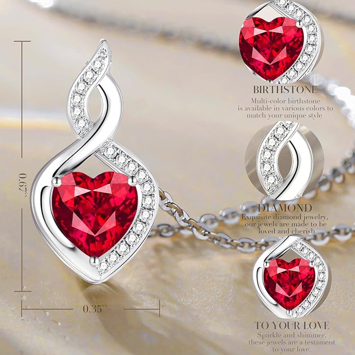 FANCIME 14K Solid White Gold Heart Birthstone Necklace with Diamond Pendent Birthday Gifts for Mom Women, Sterling Silver Chain 16" + 2" Extender