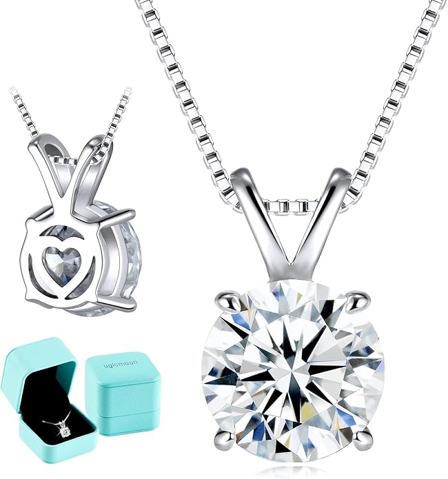 Moissanite Solitaire Necklace for Women, 1-3 Carat Lab Grown Diamond Pendant Jewelry D Color VVS1, S925 Sterling Silver with Gold Plating, 18+2” Silver Chain, Heart Engraving Gift for Wife Girlfriend Mom Yourself on Anniversary Birthday Wedding