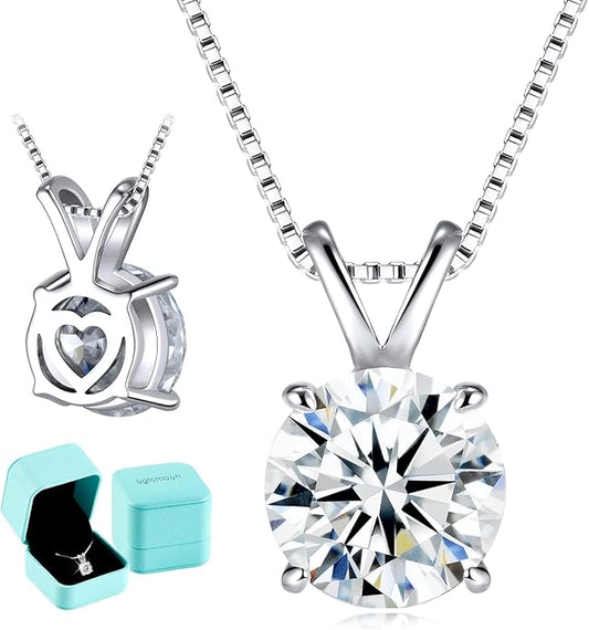 Moissanite Solitaire Necklace for Women, 1-3 Carat Lab Grown Diamond Pendant Jewelry D Color VVS1, S925 Sterling Silver with Gold Plating, 18+2” Silver Chain, Heart Engraving Gift for Wife Girlfriend Mom Yourself on Anniversary Birthday Wedding