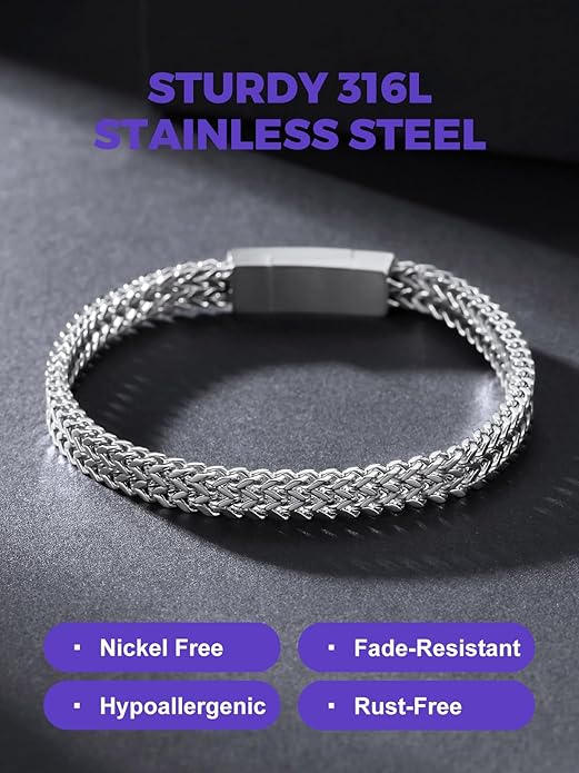 Richsteel Bracelets for Men 6mm/10mm/12mm Width Stainless Steel With Sturdy Clasp Franco Curb Chain Mens Bracelet 7.4/8.2/9 Inches Length