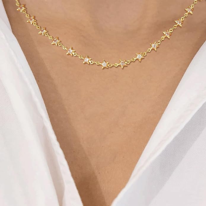 MTMY Beaded Necklaces for Women 14K Gold Plated Dainty Colorful Green/Rose Beaded Pearl Choker Necklace Delicate Boho Choker Necklace Jewelry Gift