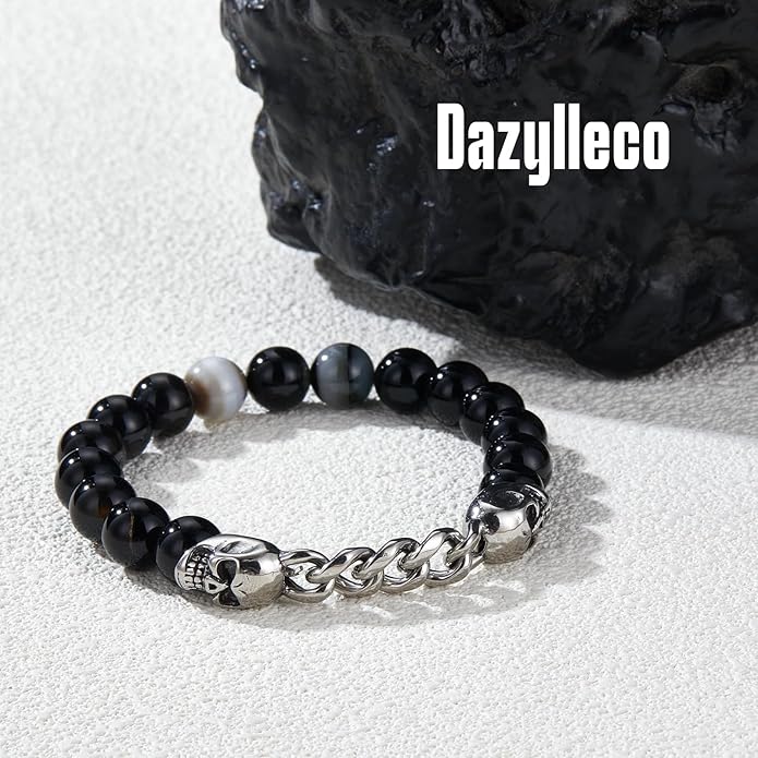 3pc Mens Beaded Bracelets Silver Stainless Steel Chain Bracelet for Men Handmade Braided Bracelet Sets Jewelry Gifts for Men