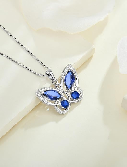 STARCHENIE Butterfly Pendant Necklace for Women 925 Sterling Silver Birthstone Butterfly Jewelry Gifts