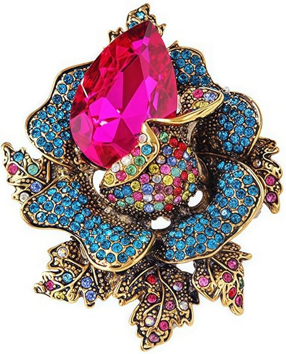 Rhinestone Flower Brooch For Women Crystal Rose Flower Brooch Pin Big Size Rhinestone Crystal Flowers Broochs Stylish Rhinestone Rose Flowers Pin Elegant Clothing Hat Bag Accessories