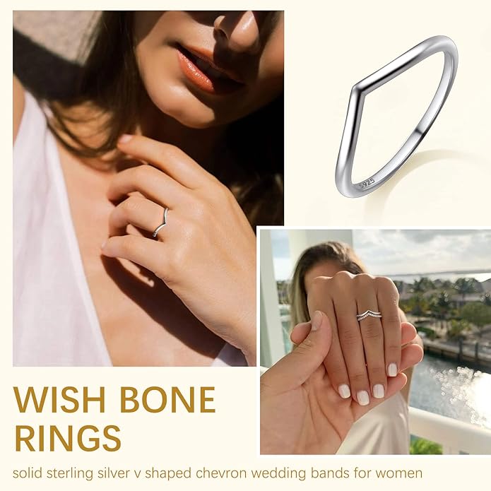 Suplight 925 Sterling Silver Wedding Band Rings, Full Cubic Zirconia Wishbone Ring Love/Lucky Engagement Promise Rings For Women, Size 4-12 (with Gift Box)