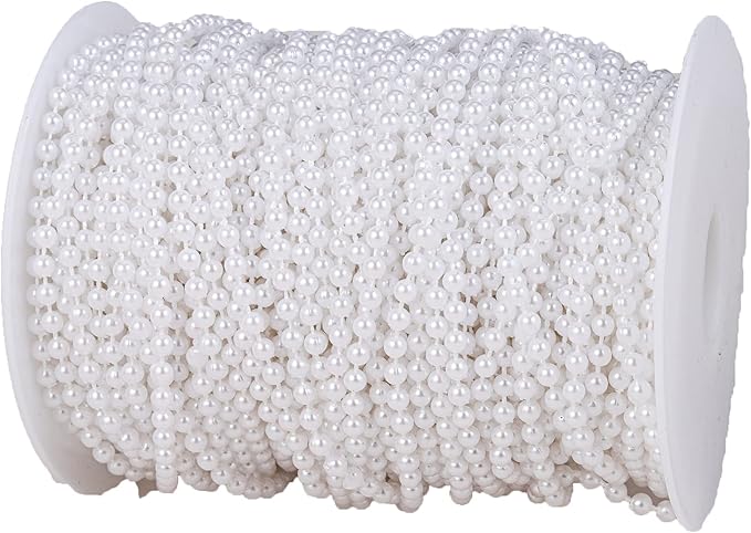 YoungJewl 4mm Crafts Faux Pearl Beads Garland Pearl Bead Roll Strand of Pearls to Decorate Floral Centerpieces Wedding Party Favor Christmas Tree(131 Feet White)