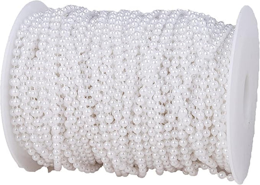 YoungJewl 4mm Crafts Faux Pearl Beads Garland Pearl Bead Roll Strand of Pearls to Decorate Floral Centerpieces Wedding Party Favor Christmas Tree(131 Feet White)