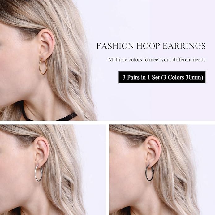 FOCALOOK 14K Gold Plated Lightweight Large Hoops| 2mm Thin Hoop Earrings for Women 30/40/50/70/100mm