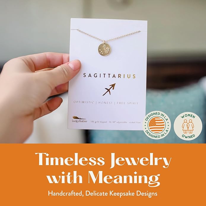 Lucky Feather Zodiac necklaces for women | Scorpio 14K Gold-Plated Astrology Pendant for Girls | Horoscope Sign Zodiac gift | Great Christmas Stocking Stuffer | Trendy Birthday Jewelry Gift | 16” - 18”