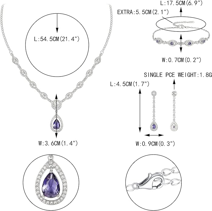 EVER FAITH Bridal Jewelry Set for Women, Stunning Teardrop Cubic Zirconia Birthstone Necklace Bracelet Earrings Sets Gift for Mothers Day/Valentines/Birthday/Christmas