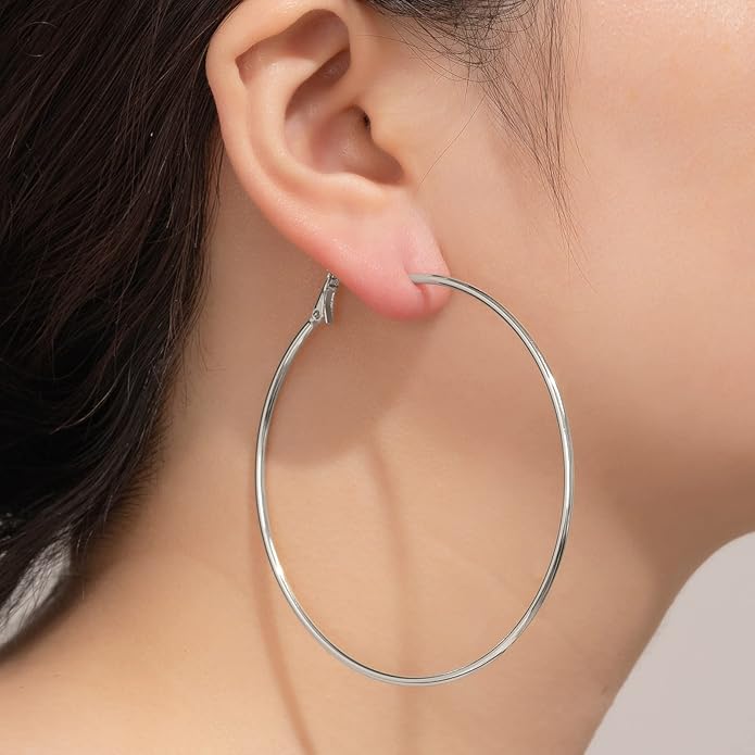 Big Gold Hoop Earrings for Women Hypoallergenic 925 Sterling Silver Post Thin Loop 14K Gold Plated Hoop Earrings Set for Women, 3 Pairs