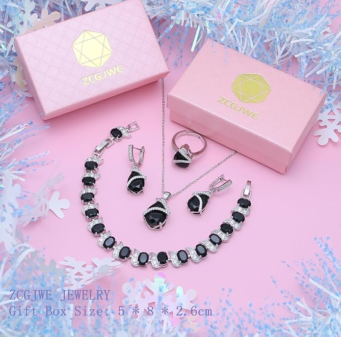 ZCGJWE Wedding Jewelry Set for Women Gem Necklace Earrings Bracelet Luxury Jewelry Set Birthday Valentine's Day Mother's Day Christmas Prom Jewelry Gift