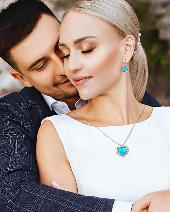 BDL Genuine Turquoise Jewelry for Women, Sterling Silver Earrings and Necklaces for Women, Leverback Dangle Drop Earrings Jewelry…