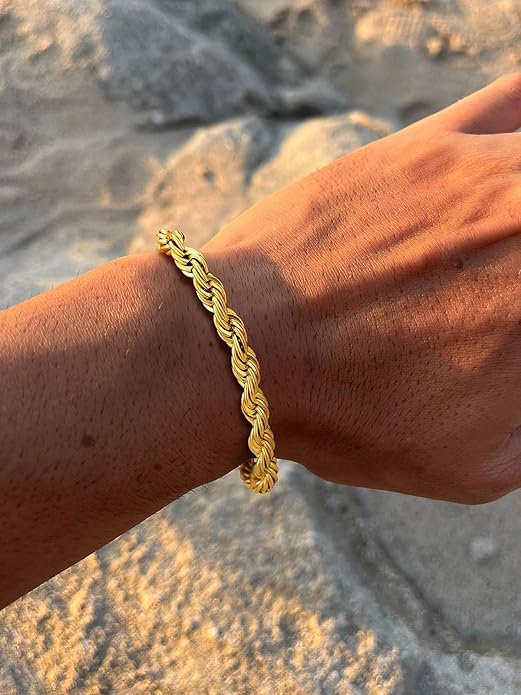 U7 Link Bracelets for Men, Cuban Link/Rope/Watch Band Solid Bracelet, Silver Black Gold Color Wrist Bracelet 3/6/9/12/15mm Width, 6.5/7.5/8.3 Inch Length, Hand Chain Jewelry for Mens Women