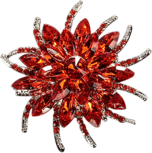 Rhinestone Flower Brooch Pin - Vintage Rose & Sunflower Brooches, Large Crystal Pin for Women, Gold & Pearl Accents, Elegant Christmas Brooch, Fashion Accessories for Hats, Dresses & Bags