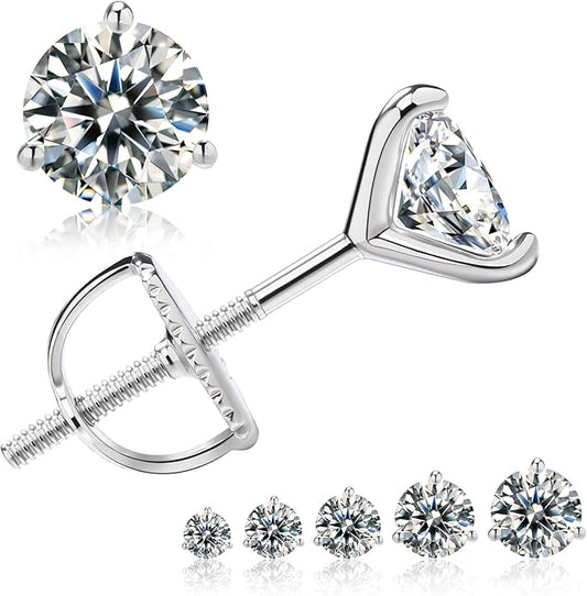 Moissanite Earrings for Men Women,VVS1 Clarity D Color 0.3-2ct,925 Sterling Silver Hypoallergenic Screw Back,Ideal Gift for Wedding Birthday Anniversary Valentine's Day
