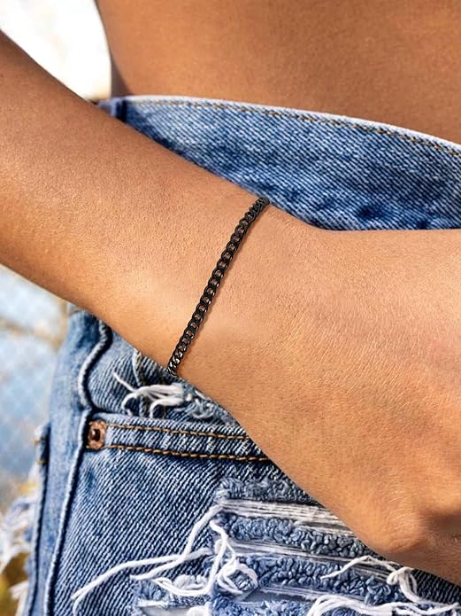 U7 Link Bracelets for Men, Cuban Link/Rope/Watch Band Solid Bracelet, Silver Black Gold Color Wrist Bracelet 3/6/9/12/15mm Width, 6.5/7.5/8.3 Inch Length, Hand Chain Jewelry for Mens Women