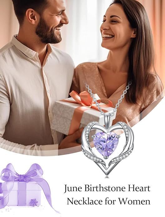 WINNICACA Birthday Gift for Mom Heart Necklace for Women 925 Sterling Silver Birthstone Necklace Jewelry Gift for Women Wife Her Girlfriend Sister