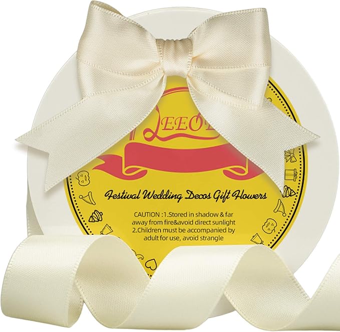 LEEQE Double Face Ivory/Antique White Satin Ribbon 7/8 inch X 25 Yards Polyester Ivory Ribbon for Gift Wrapping Very Suitable for Weddings Party Invitation Decorations and More