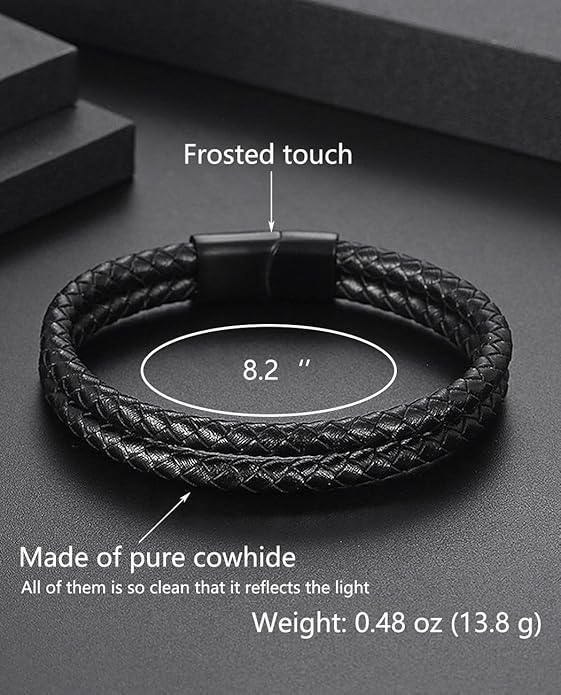 Italian Handmade Genuine Leather Bracelets for Men Stainless Steel Clip, Men's Casual Genuine Multi-layer Cuff Bracelet, Bracelet Gift for Real Men