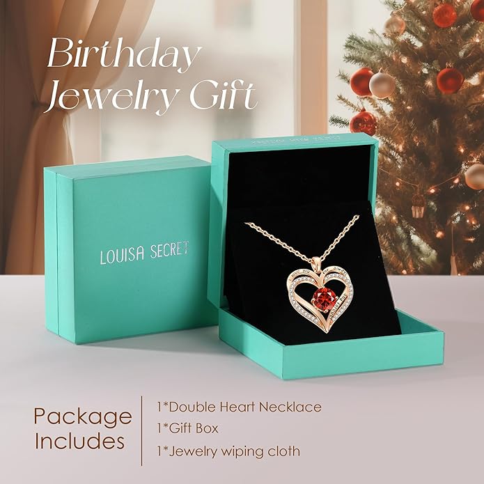 LOUISA SECRET Love Heart Birthstone Necklaces for Women, Birthday Gift for Girlfriend, Anniversary Jewelry Gift for Wife Her, 925 Sterling Silver Women Pendant Necklace, Mother's Day Christams Gift