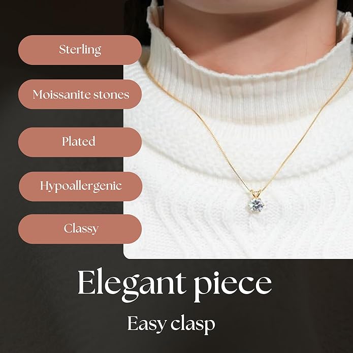 925 Sterling Silver Moissanite Jewelry Set - Classic European Design Necklace Earrings Set with Round Cut Moissanite Pendant - Adjustable Chain - Gift Box