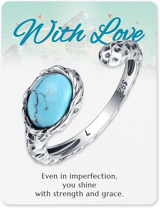 S925-Sterling-Silver Abalone Dragonfly-Turquoise Spoon Ring - Vintage Boho Sunflower Thumb Oxidized Wrap Rings Victorian Style Antique Floral Jewelry Gifts for Women
