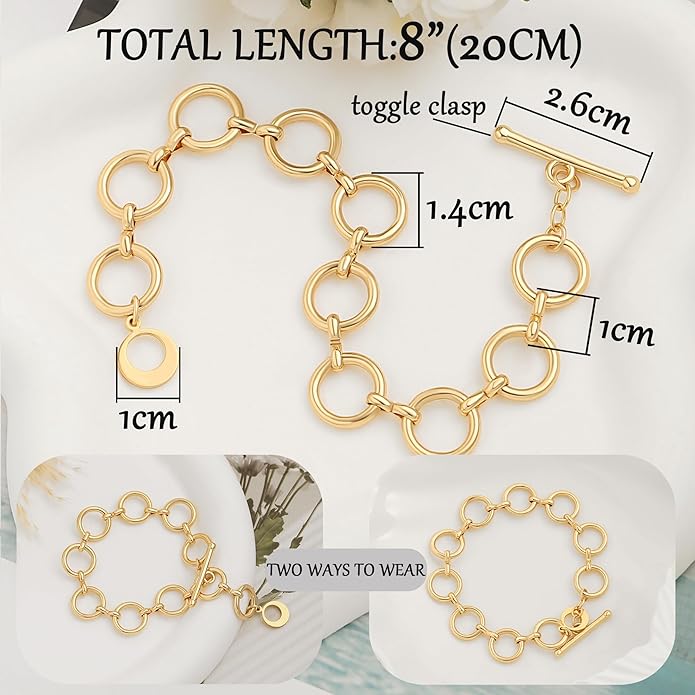 SOFYBJA 18k Gold Plated Personalized Chunky Cuban Oval Link Chain Bracelets for Men Toggle Rope Bracelet Jewelry for Women