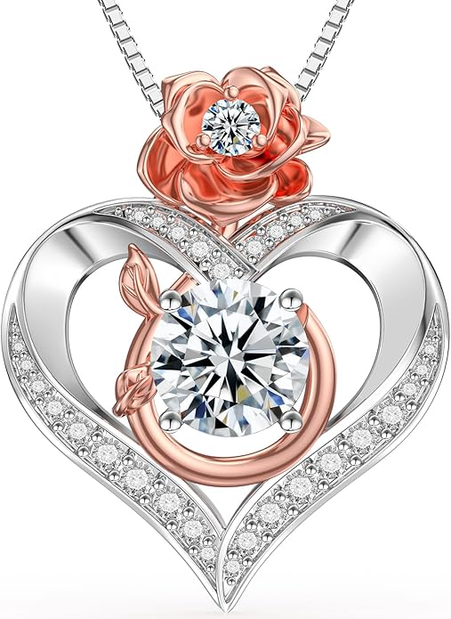 1 Carat Moissanite Necklace for Women, 925 Sterling Silver Rose Heart Pendant Necklace Moissanite Diamond Necklace, Birthday Gift Anniversary Present for Wife, Girlfriend, Daughter, Mom
