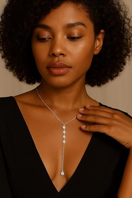 14K Gold Plated Y Necklace for Women – Dainty Lariat Long Pendant Chain, Layered Drop Necklace for V Neck Dress, Simple Sexy Cleavage Jewelry Gifts for Women