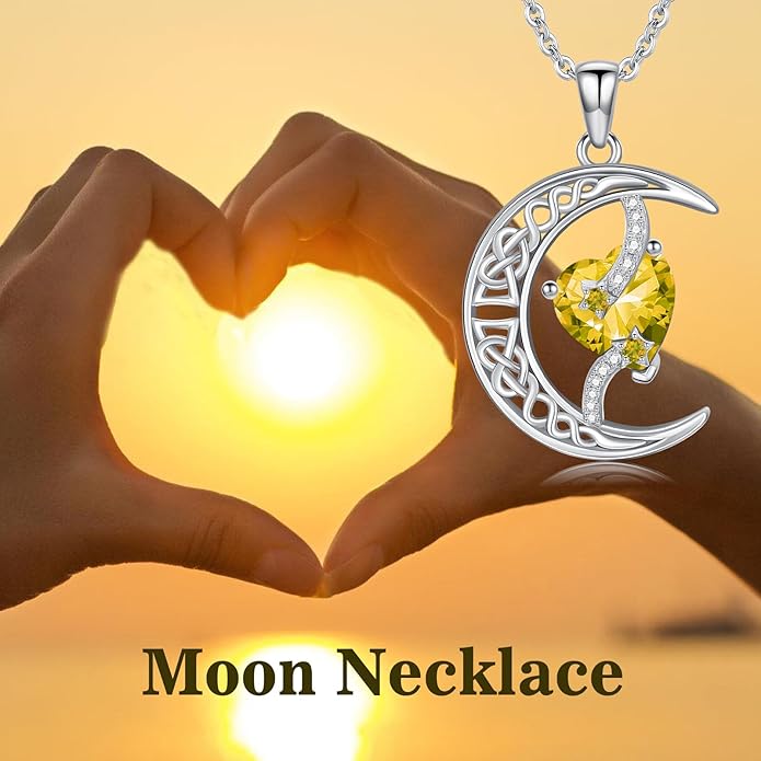 TOUPOP Moon and Star Birthstone Necklace for Women 925 Sterling Silver Celtic Moon Jewelry Birthday Christmas Gifts for Her Girlfriend