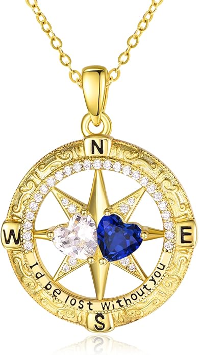 Zeuslia Double Birthstone Necklace Gifts for Wife - 925 Sterling Silver Sunflower/Rose/Crown Cross/Compass/Heart Pendant I Love You Necklace, Anniversary Birthday Gifts for Wife Girlfriend Mom Her