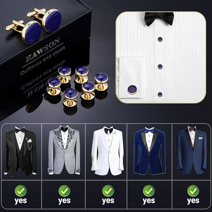 HAWSON Men’s Cufflinks and Tuxedo Studs Set with Gift Box; Men’s Jewelry or Accessories Suitable for Black Suit White Shirts Vest and Red Bow tie on Wedding or Anniversary and Birthday