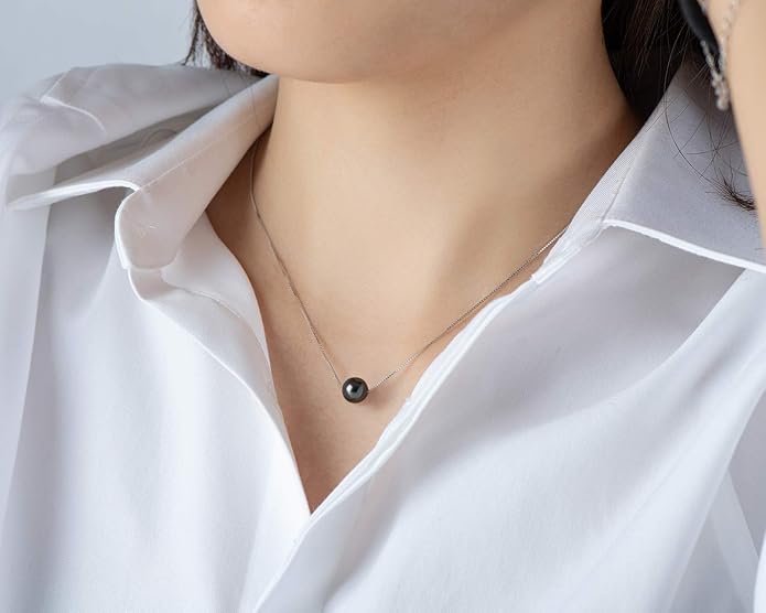 Tahitian Black Pearl Necklaces for Women, 925 Sterling Silver Pearl Pendant Necklace, Birthday Anniversary Jewelry Gifts for Wife Mom