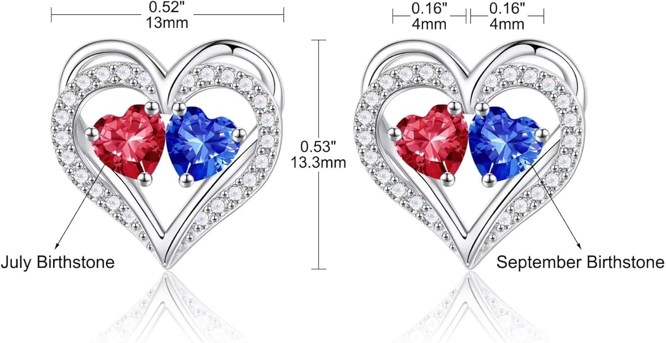 Iefil Birthstone Earrings for Women - 925 Sterling Silver Heart Earrings Anniversary Birthday Gifts for Women Wife Girlfriend Mom