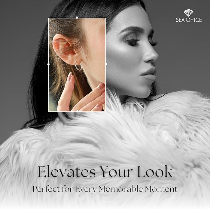 SEA OF ICE 925 Sterling Silver Hoop Earrings for Women - Hypoallergenic Earrings for Women in Sterling Silver, Yellow Gold, Rose Gold or Black Rhodium | Sizes 12MM, 15MM, 20MM or Multipack