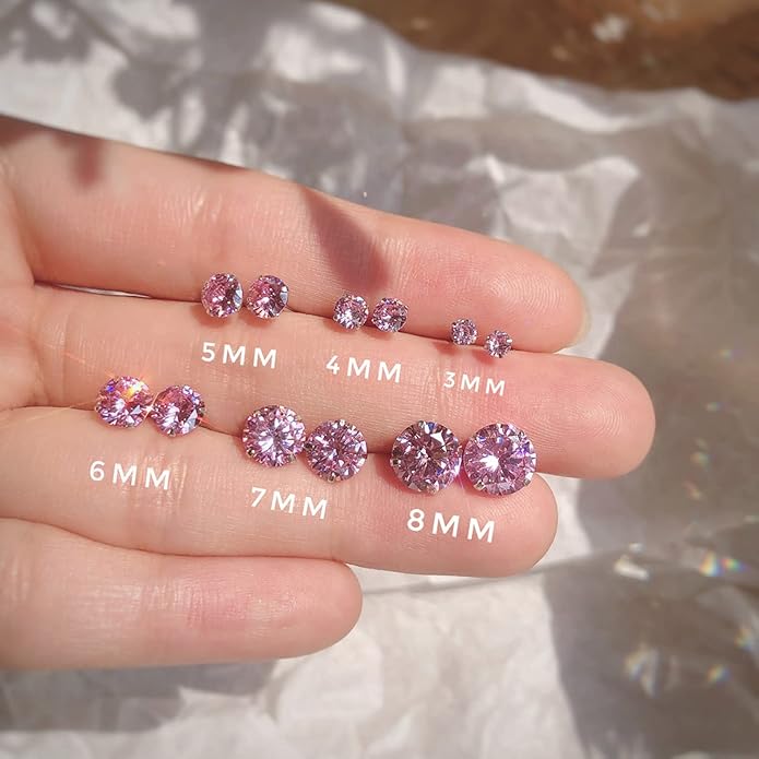 6 Pairs Stud Earrings Set, Hypoallergenic Cubic Zirconia Earrings 316L Stainless Steel CZ Earrings 3-8mm