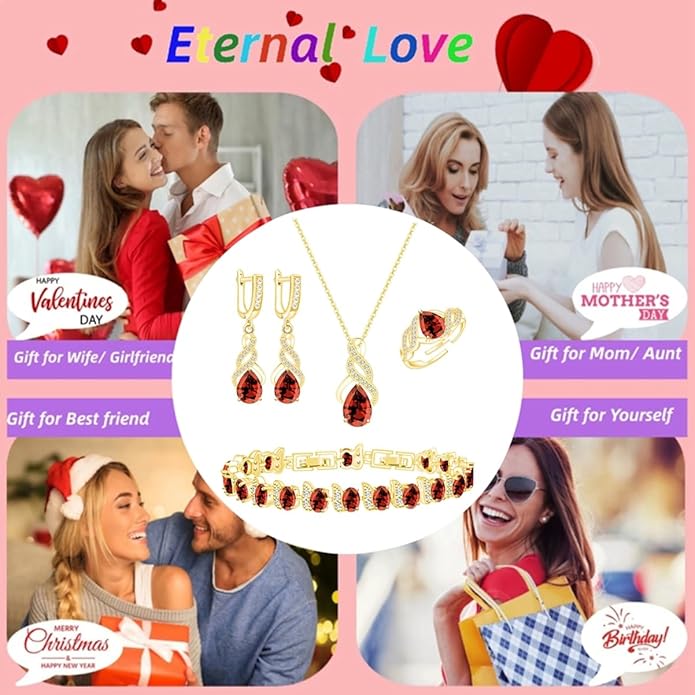 ZCGJWE Wedding Jewelry Set for Women Gem Necklace Earrings Bracelet Luxury Jewelry Set Birthday Valentine's Day Mother's Day Christmas Prom Jewelry Gift