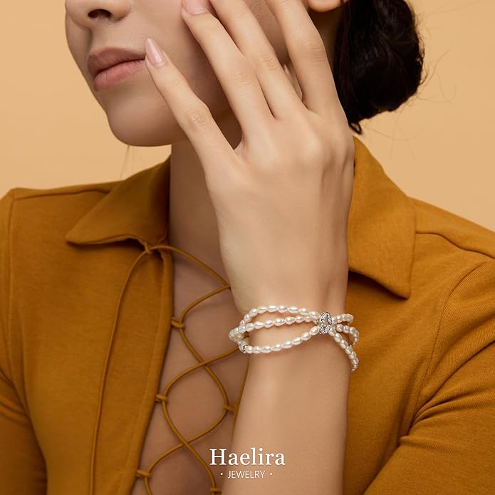 S925 Sterling Silver Four-pointed Star Pearl Bracelets for Women, 8.27 Inch Lucky Freshwater Cultured Pearl Bracelets, Non Tarnish and Hypoallergenic Suitable for Everyday Wear, Perfect Jewelry Gift for Women